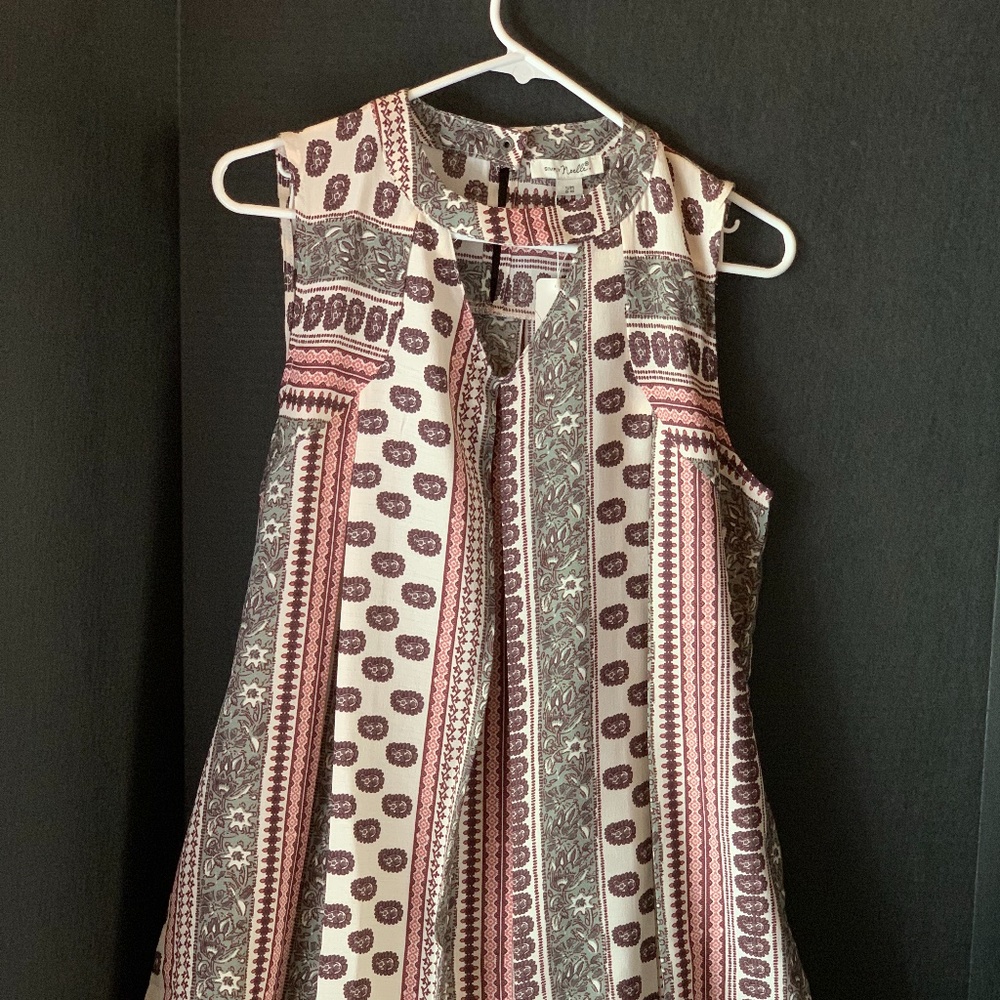 Simply Noelle Cream and Burgundy Patterned Midi Dress